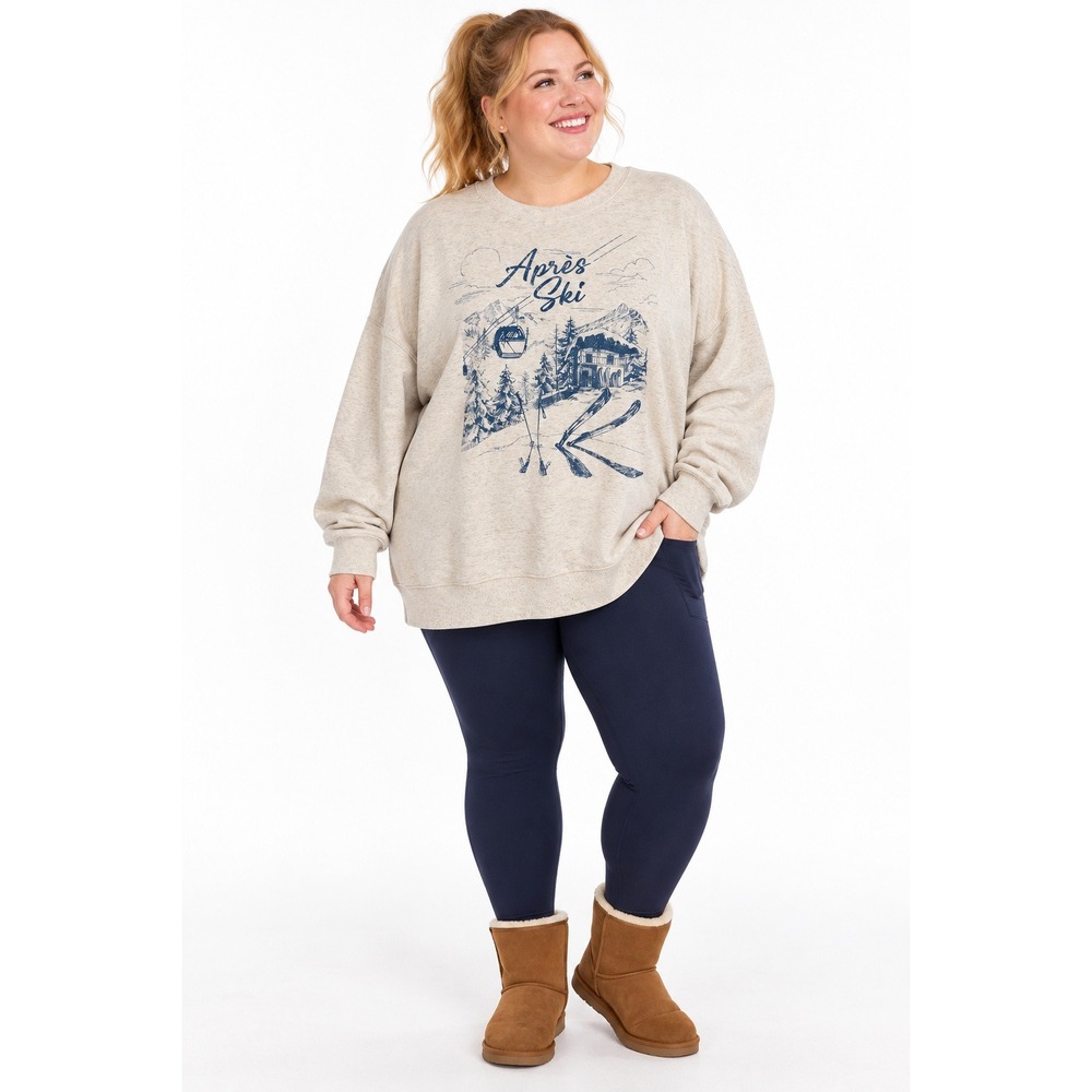 Apres Ski Graphic Sweatshirt 3X Oversized Oatmeal Ski Lodge Mountain Winter